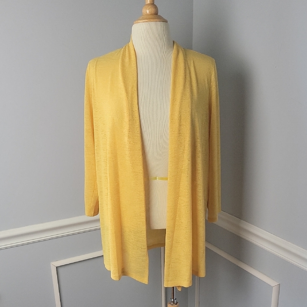KASPER Yellow‎ Gold Gauze Open Boho Lightweight Semi Sheer Cardigan Sweater S